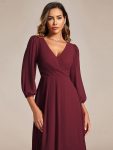 Long Sleeves Asymmetrical Hem A-Line Midi Wedding Guest Dress – Burgundy