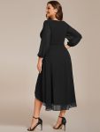 Plus Size Chiffon A-Line Long Sleeves Asymmetrical Hem Wedding Guest Dress – Black