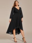 Plus Size Chiffon A-Line Long Sleeves Asymmetrical Hem Wedding Guest Dress – Black