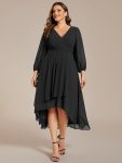 Plus Size Chiffon A-Line Long Sleeves Asymmetrical Hem Wedding Guest Dress – Black