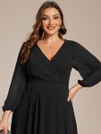 Long Sleeves Asymmetrical Hem A-Line Midi Wedding Guest Dress – Black