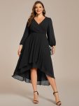 Plus Size Chiffon A-Line Long Sleeves Asymmetrical Hem Wedding Guest Dress - Black