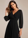 Long Sleeves Asymmetrical Hem A-Line Midi Wedding Guest Dress – Black