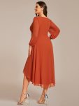 Long Sleeves Asymmetrical Hem A-Line Midi Wedding Guest Dress – Burnt Orange