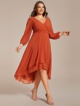 Plus Size Chiffon A-Line Long Sleeves Asymmetrical Hem Wedding Guest Dress – Burnt Orange