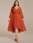 Plus Size Chiffon A-Line Long Sleeves Asymmetrical Hem Wedding Guest Dress – Burnt Orange