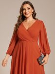 Plus Size Chiffon A-Line Long Sleeves Asymmetrical Hem Wedding Guest Dress – Burnt Orange