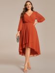 Plus Size Chiffon A-Line Long Sleeves Asymmetrical Hem Wedding Guest Dress – Burnt Orange