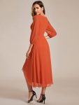 Long Sleeves Asymmetrical Hem A-Line Midi Wedding Guest Dress – Burnt Orange