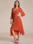 Long Sleeves Asymmetrical Hem A-Line Midi Wedding Guest Dress – Burnt Orange