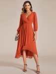 Long Sleeves Asymmetrical Hem A-Line Midi Wedding Guest Dress – Burnt Orange