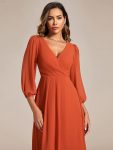 Long Sleeves Asymmetrical Hem A-Line Midi Wedding Guest Dress – Burnt Orange