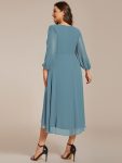 Plus Size Chiffon A-Line Long Sleeves Asymmetrical Hem Wedding Guest Dress – Dusty Blue