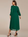 Long Sleeves Asymmetrical Hem A-Line Midi Wedding Guest Dress – Dark Green