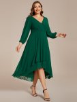 Plus Size Chiffon A-Line Long Sleeves Asymmetrical Hem Wedding Guest Dress – Dark Green