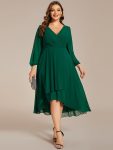 Plus Size Chiffon A-Line Long Sleeves Asymmetrical Hem Wedding Guest Dress – Dark Green