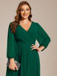 Plus Size Chiffon A-Line Long Sleeves Asymmetrical Hem Wedding Guest Dress – Dark Green