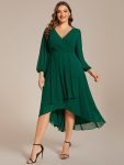 Plus Size Chiffon A-Line Long Sleeves Asymmetrical Hem Wedding Guest Dress – Dark Green