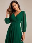 Long Sleeves Asymmetrical Hem A-Line Midi Wedding Guest Dress – Dark Green