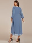 Plus Size Chiffon A-Line Long Sleeves Asymmetrical Hem Wedding Guest Dress – Dusty Navy