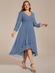 Plus Size Chiffon A-Line Long Sleeves Asymmetrical Hem Wedding Guest Dress – Dusty Navy