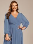 Plus Size Chiffon A-Line Long Sleeves Asymmetrical Hem Wedding Guest Dress – Dusty Navy