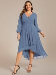 Plus Size Chiffon A-Line Long Sleeves Asymmetrical Hem Wedding Guest Dress – Dusty Navy