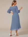 Long Sleeves Asymmetrical Hem A-Line Midi Wedding Guest Dress – Dusty Navy