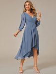 Long Sleeves Asymmetrical Hem A-Line Midi Wedding Guest Dress – Dusty Navy