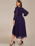 Plus Size Chiffon A-Line Long Sleeves Asymmetrical Hem Wedding Guest Dress – Dark Purple