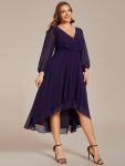 Long Sleeves Asymmetrical Hem A-Line Midi Wedding Guest Dress – Dark Purple