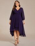 Plus Size Chiffon A-Line Long Sleeves Asymmetrical Hem Wedding Guest Dress – Dark Purple