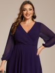 Plus Size Chiffon A-Line Long Sleeves Asymmetrical Hem Wedding Guest Dress – Dark Purple