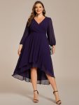 Plus Size Chiffon A-Line Long Sleeves Asymmetrical Hem Wedding Guest Dress – Dark Purple