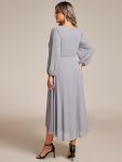 Long Sleeves Asymmetrical Hem A-Line Midi Wedding Guest Dress – Grey