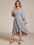 Plus Size Chiffon A-Line Long Sleeves Asymmetrical Hem Wedding Guest Dress – Grey