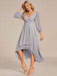 Long Sleeves Asymmetrical Hem A-Line Midi Wedding Guest Dress – Grey