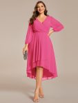 Plus Size Chiffon A-Line Long Sleeves Asymmetrical Hem Wedding Guest Dress – Hot Pink