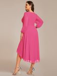 Long Sleeves Asymmetrical Hem A-Line Midi Wedding Guest Dress – Hot Pink