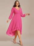 Plus Size Chiffon A-Line Long Sleeves Asymmetrical Hem Wedding Guest Dress – Hot Pink