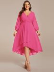 Long Sleeves Asymmetrical Hem A-Line Midi Wedding Guest Dress – Hot Pink