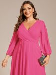 Long Sleeves Asymmetrical Hem A-Line Midi Wedding Guest Dress – Hot Pink