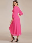 Long Sleeves Asymmetrical Hem A-Line Midi Wedding Guest Dress – Hot Pink