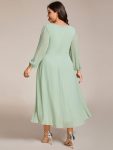 Long Sleeves Asymmetrical Hem A-Line Midi Wedding Guest Dress – Mint Green