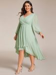 Plus Size Chiffon A-Line Long Sleeves Asymmetrical Hem Wedding Guest Dress – Mint Green