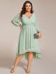 Plus Size Chiffon A-Line Long Sleeves Asymmetrical Hem Wedding Guest Dress – Mint Green