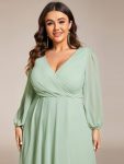 Long Sleeves Asymmetrical Hem A-Line Midi Wedding Guest Dress – Mint Green