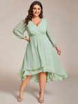 Plus Size Chiffon A-Line Long Sleeves Asymmetrical Hem Wedding Guest Dress – Mint Green