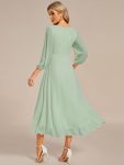 Long Sleeves Asymmetrical Hem A-Line Midi Wedding Guest Dress – Mint Green