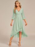 Long Sleeves Asymmetrical Hem A-Line Midi Wedding Guest Dress – Mint Green